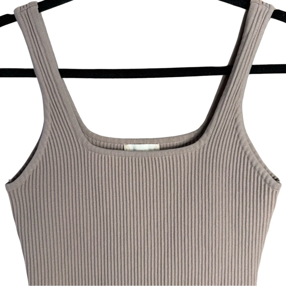 Altar’d State | Taupe Ribbed Square Neck Bodycon Mini Dress Size Large - Picture 4 of 9